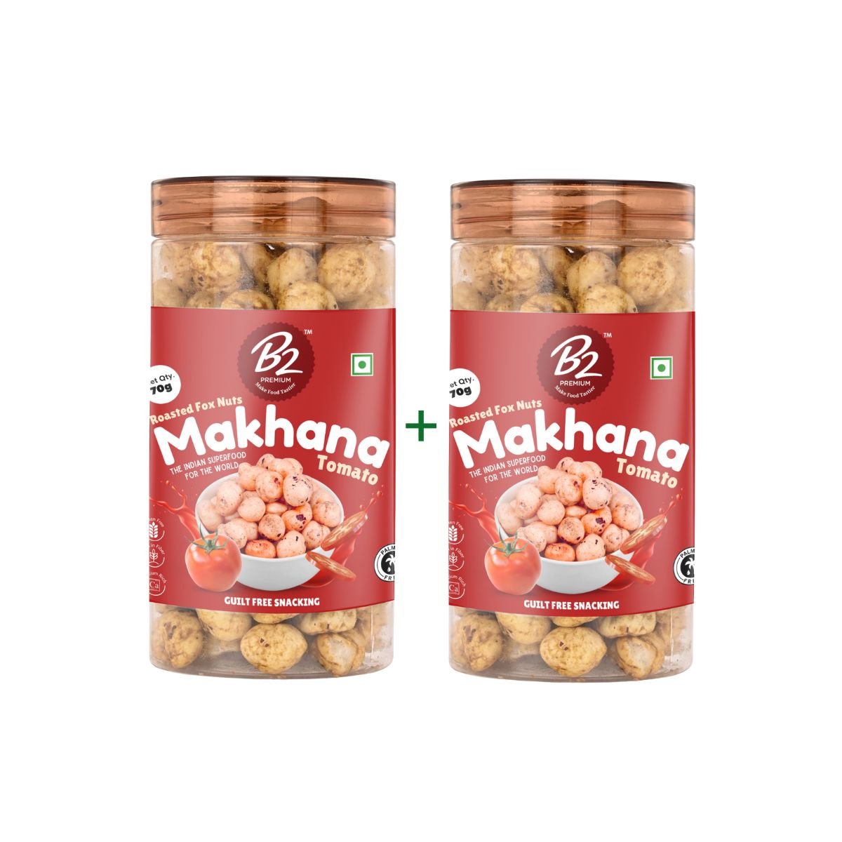 B2 Premium Roasted Makhana Tomato Flavor 70g – Tangy and crunchy healthy snack